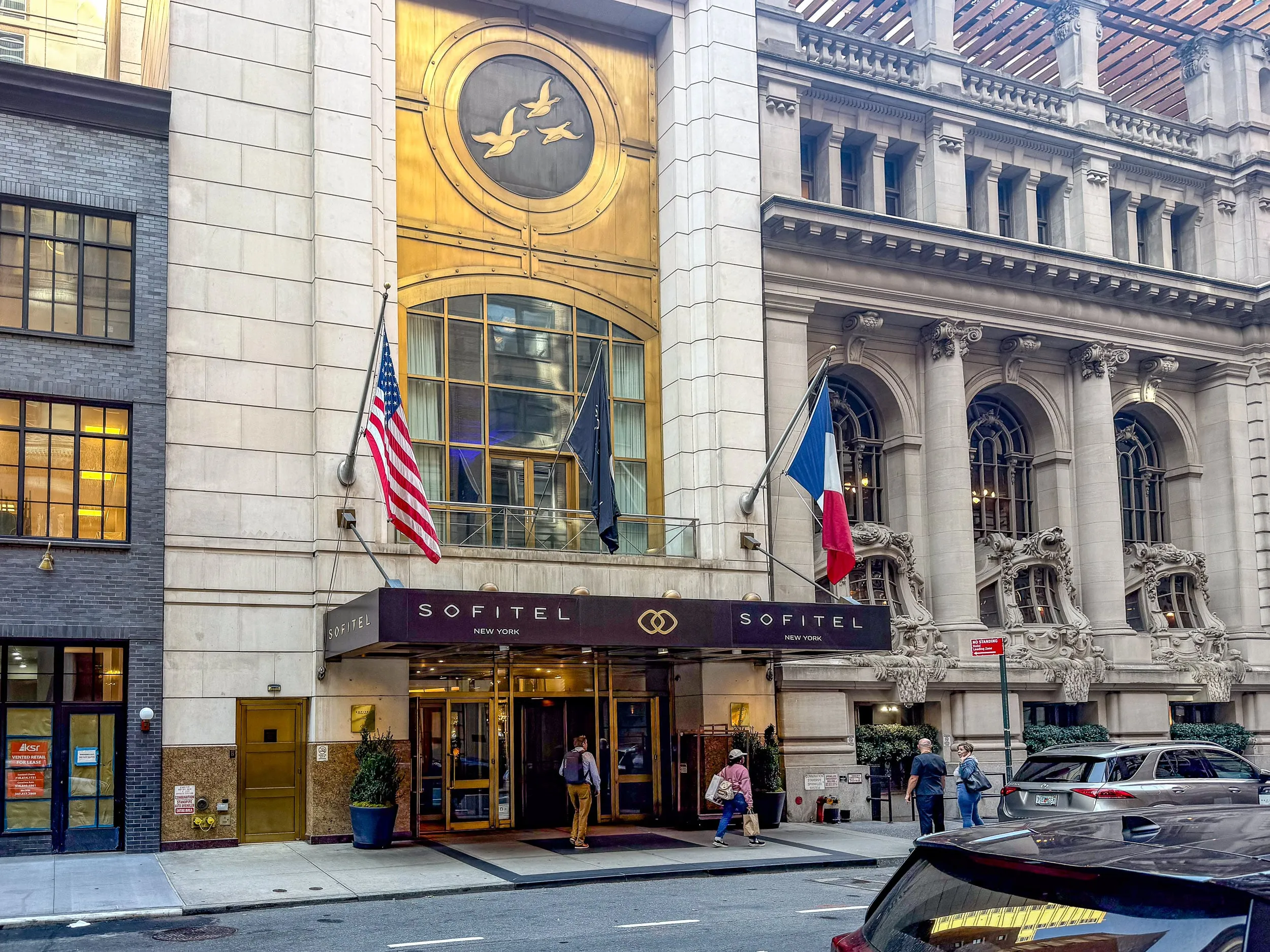 The entrance to Sofitel New York City shot from across the street.