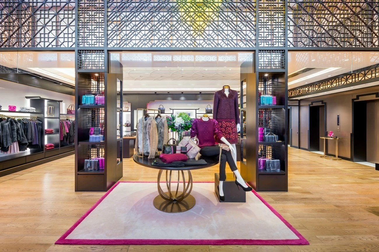 Clothes on display inside Shanghai Tang's flagship Duddell Street store.