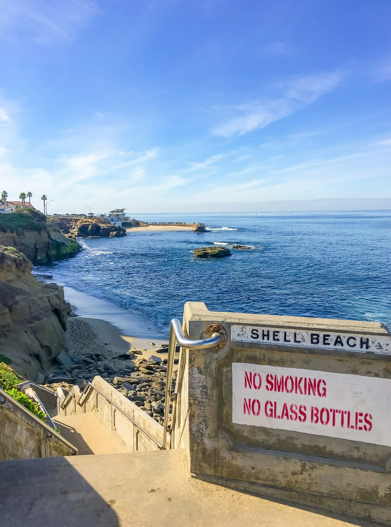 The stairs leading down to Shell Beach, a popular La Jolla beach for tide pooling and shelling.