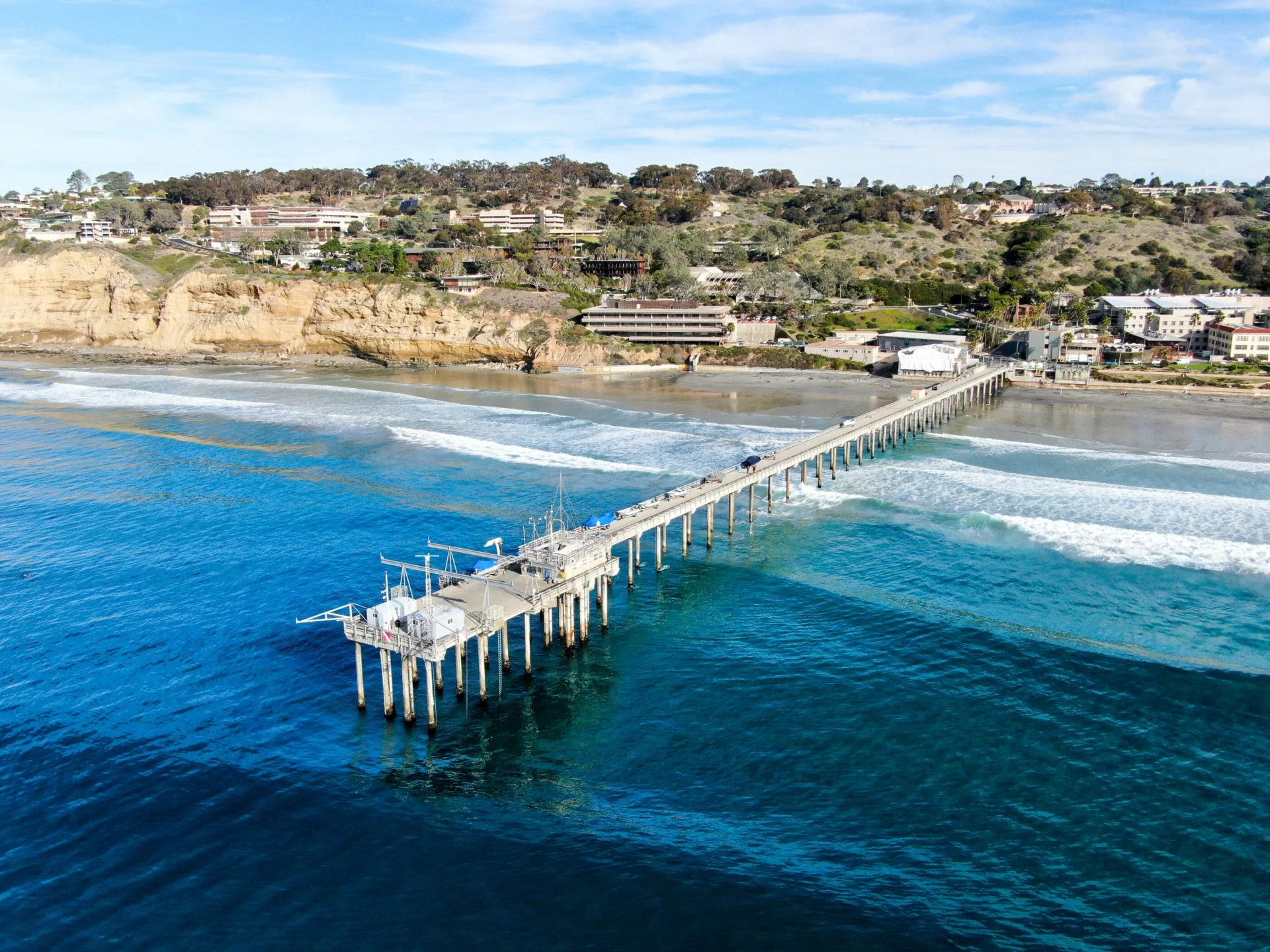Aerial view of Scripps Pier in La Jolla.