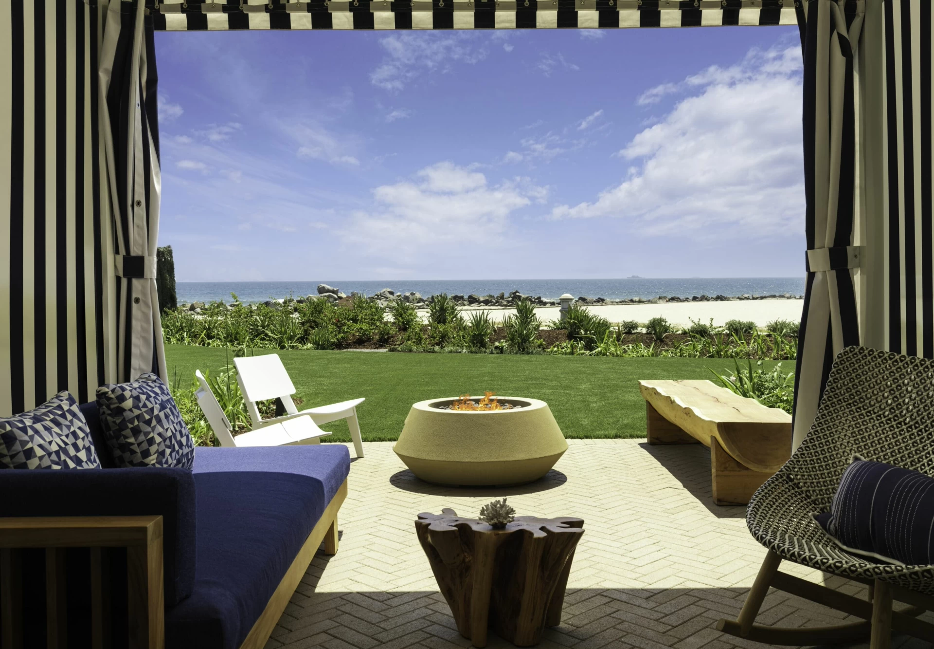 Cabana Ocean View Terrace Fire Pit Room view to the beach.